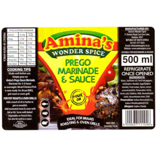 Amina's PREGO MARINADE 500ML