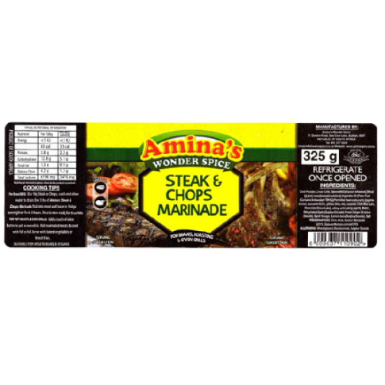 Amina's STEAK & CHOPS MARINADE 325GR Amina's STEAK & CHOPS MARINADE 325GR